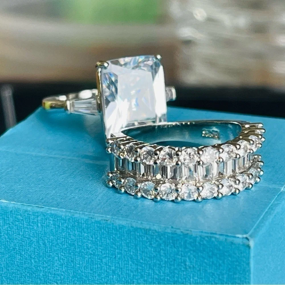 Set 2 Ring Silver 925 Emerald Cut